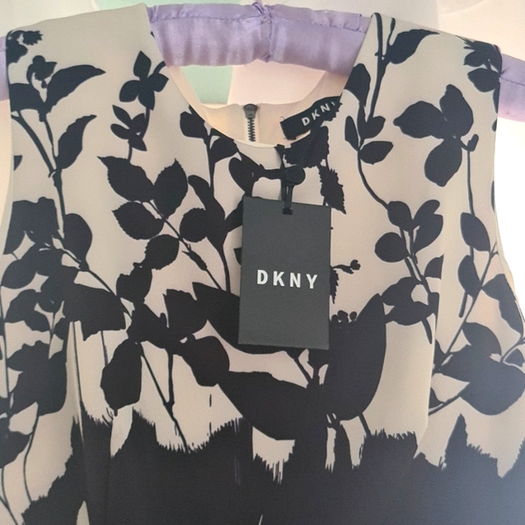 DKNY Semi-formal Dress, Size 4, Black and really light cream with floral print. - Picture 2 of 3